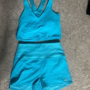 Alo Yoga Blue Sports Bra and Shorts Set